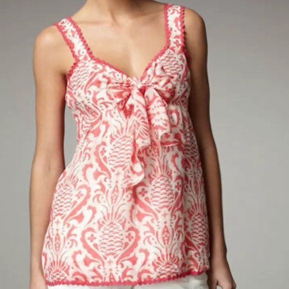 Kate Spade Linen Silk Pineapple Print Tie Front Sleeveless Top Women's Size 2 - Picture 2 of 12